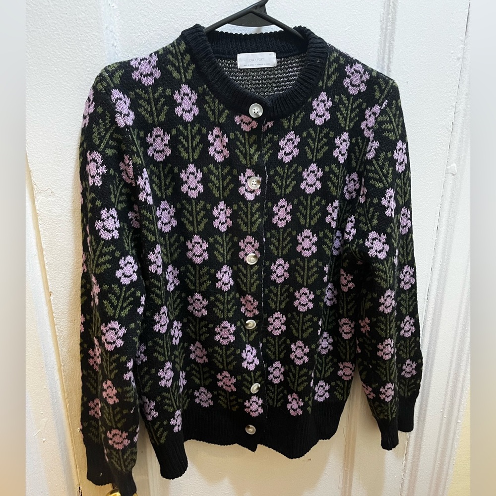 Oak + Fort floral knit cardigan sz S